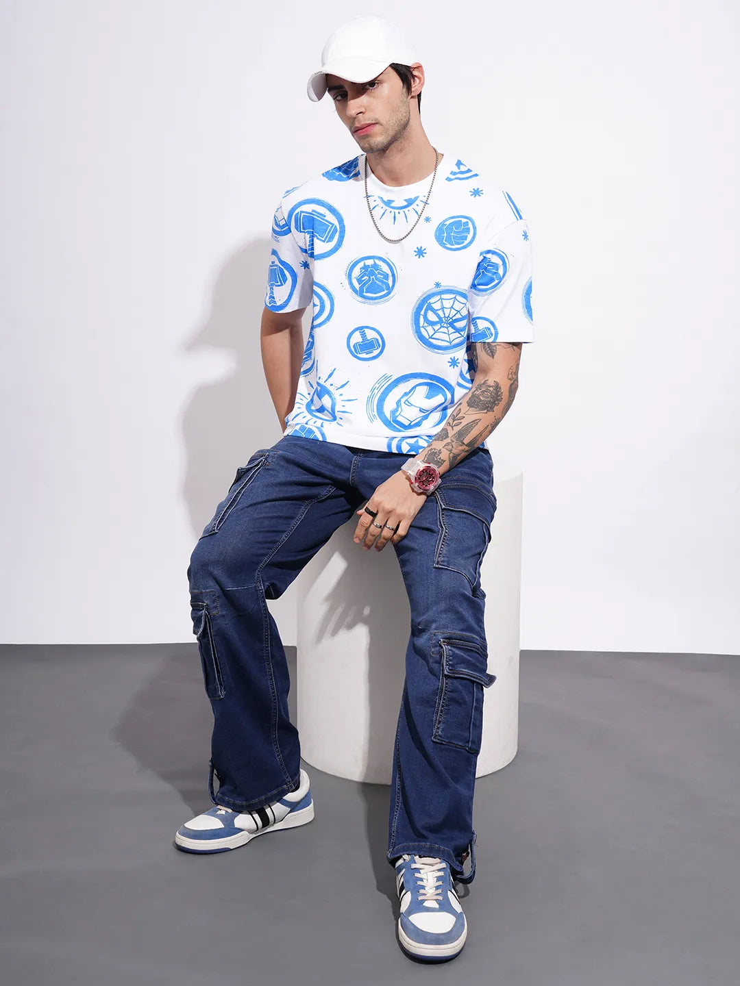 Avengers White Easy Fit Round Neck Men's T-Shirt by Being Human Clothing