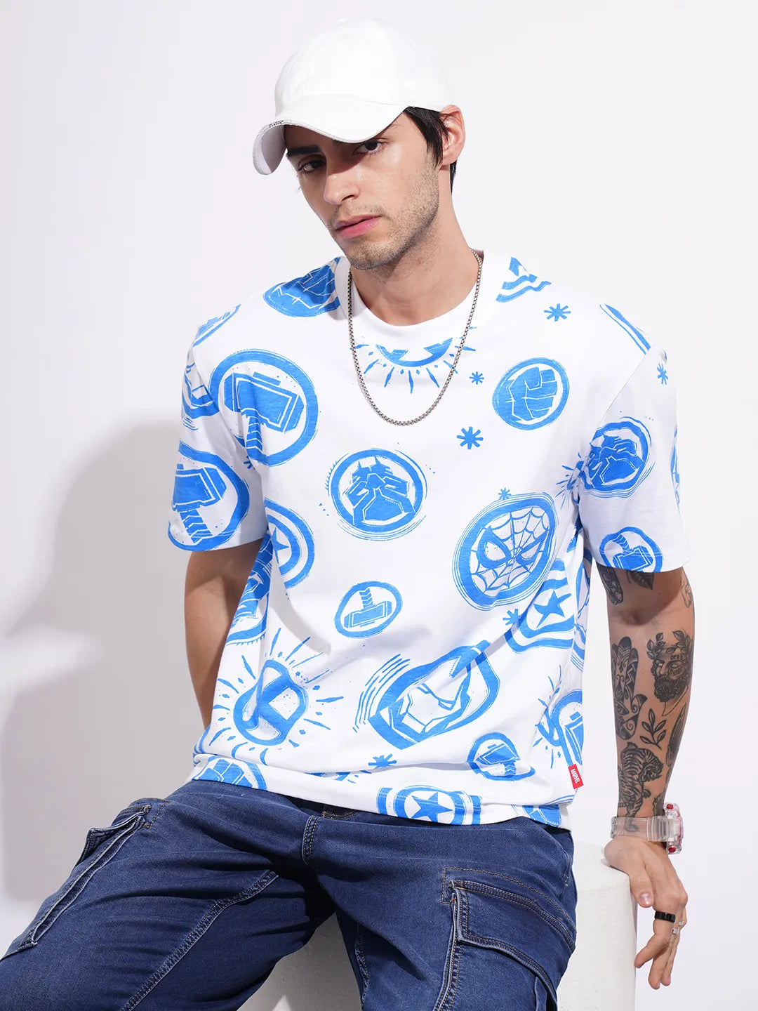 Avengers White Easy Fit Round Neck Men's T-Shirt by Being Human Clothing