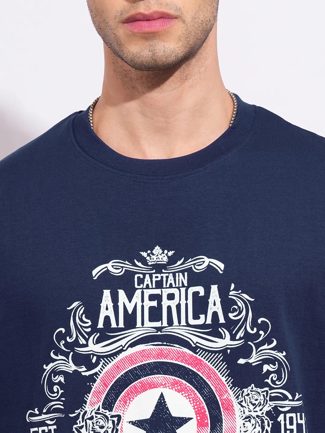 Being Human Clothing Men's Navy Captain America Crew Neck T-shirt