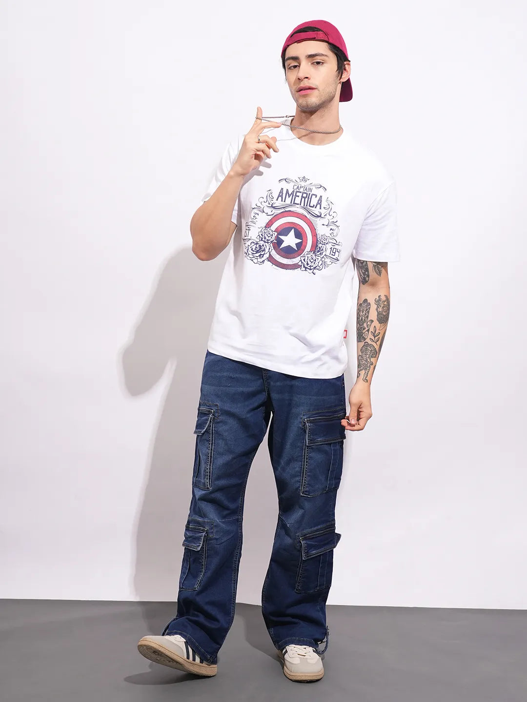 Men's White Captain America Crew Neck T-shirt by Being Human Clothing