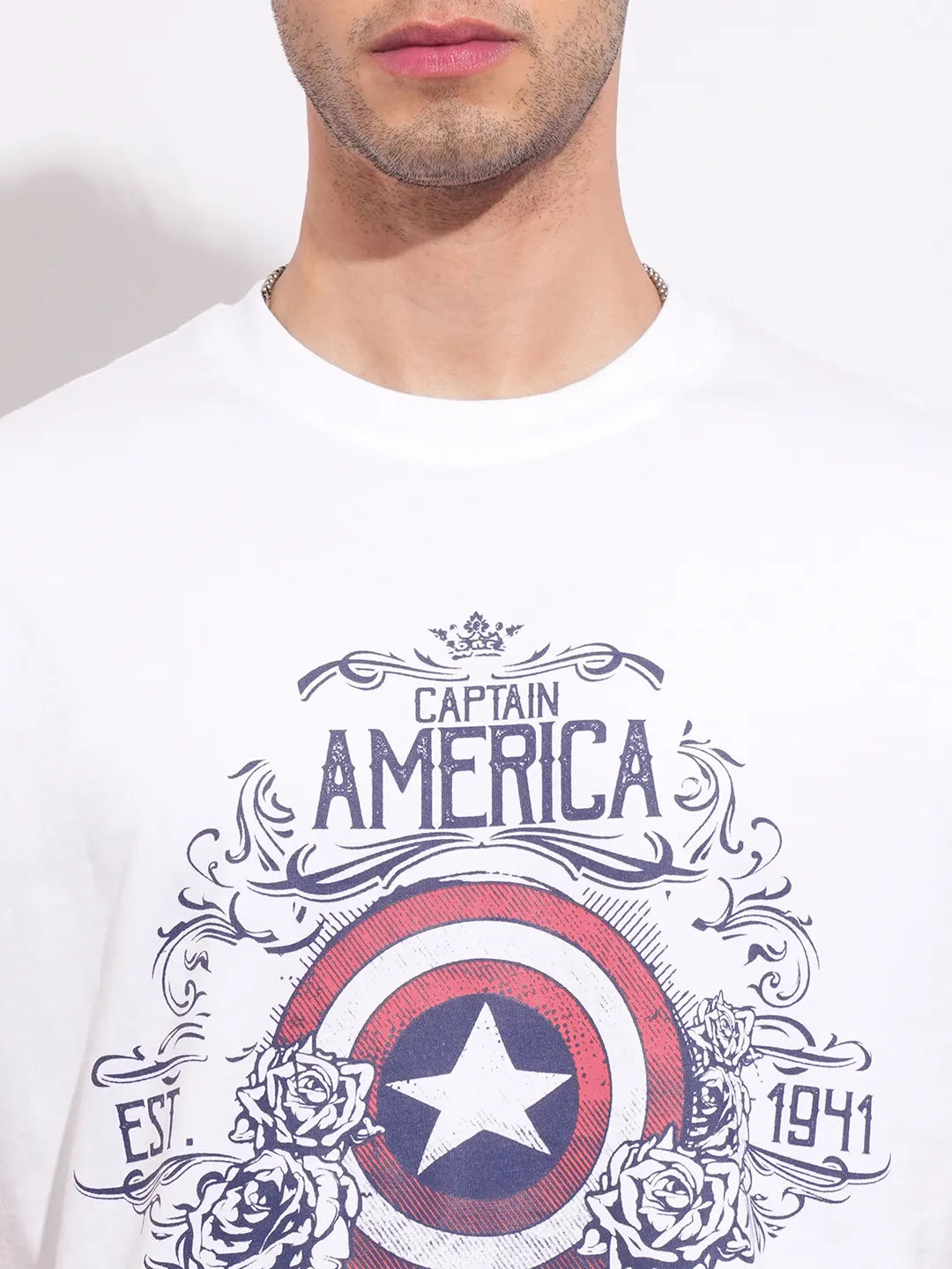 Men's White Captain America Crew Neck T-shirt by Being Human Clothing