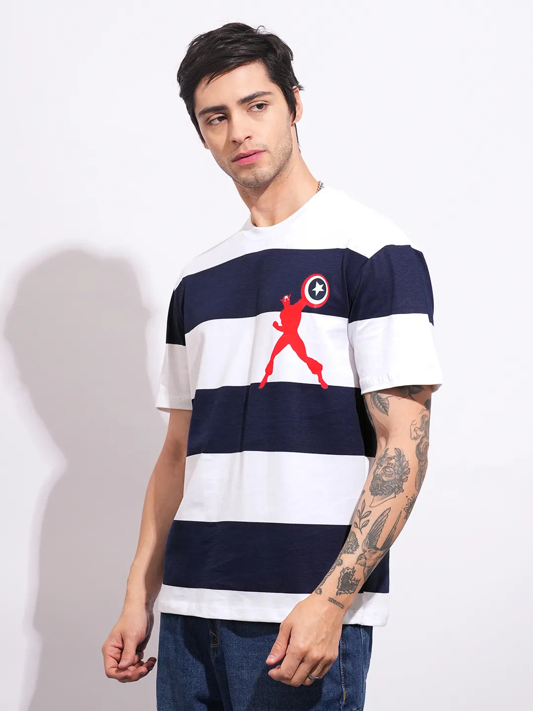 Being Human Clothing Men's Navy Captain America Crew Neck T-shirt