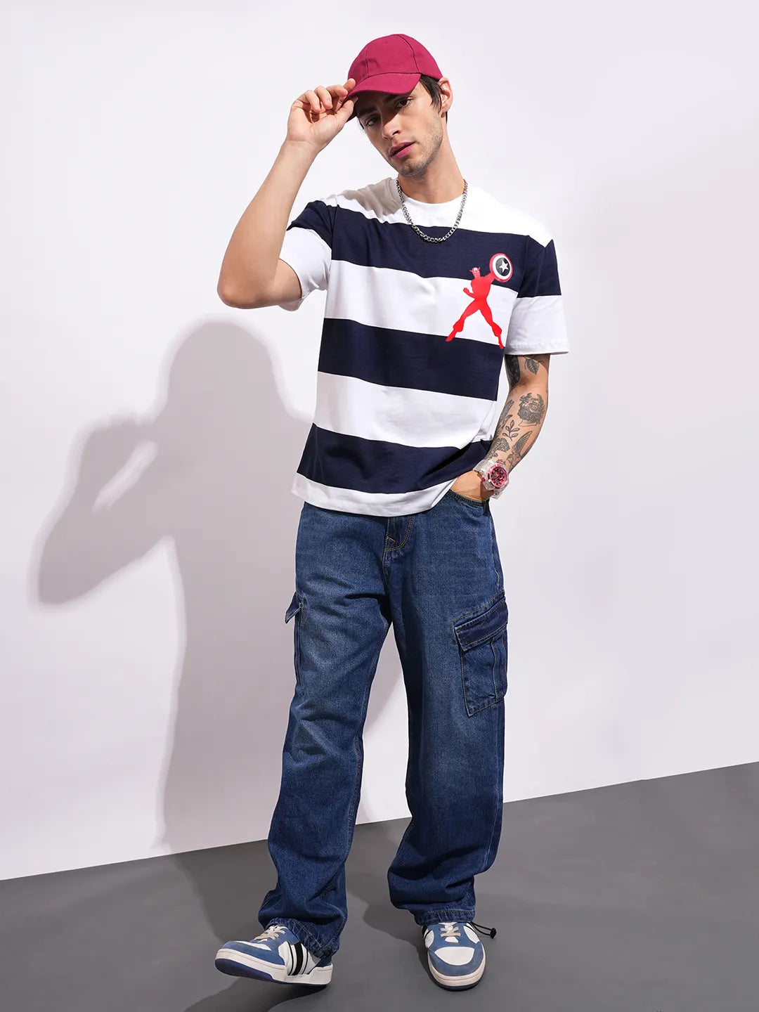 Being Human Clothing Men's Navy Captain America Crew Neck T-shirt