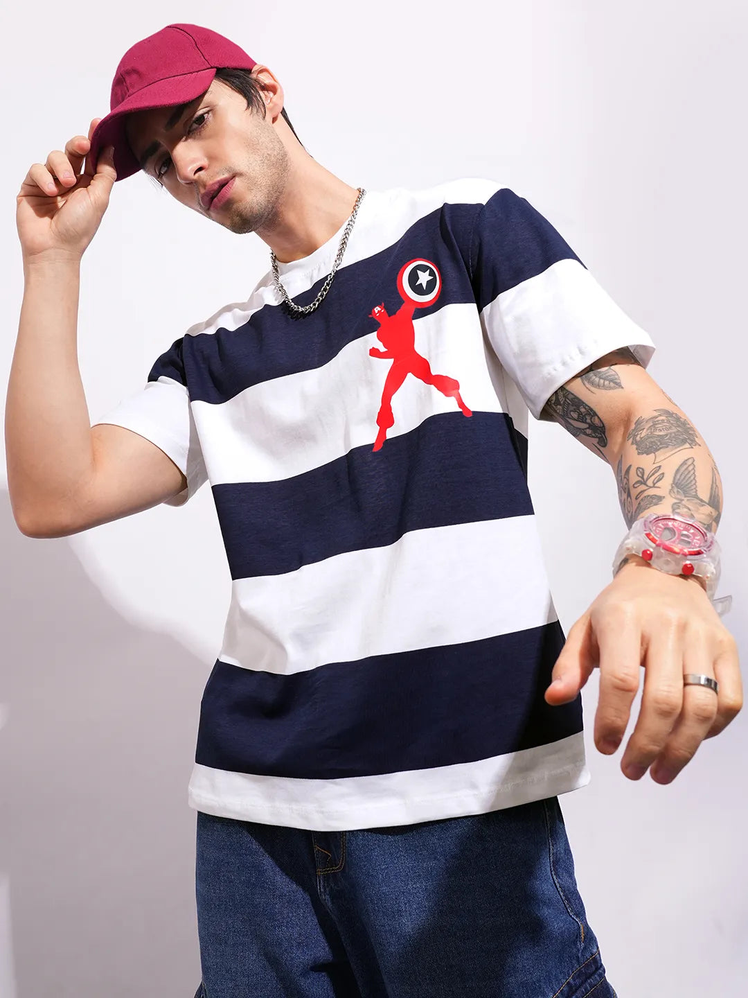 Being Human Clothing Men's Navy Captain America Crew Neck T-shirt