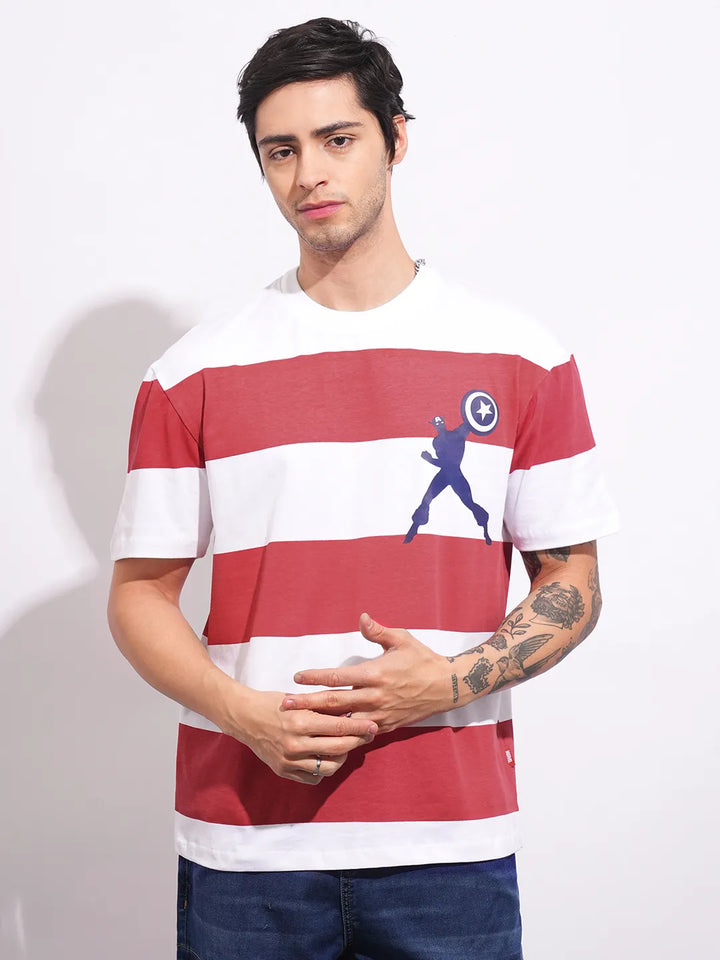 Captain America Red Easy Fit Round Neck Men's T-Shirt by Being Human Clothing
