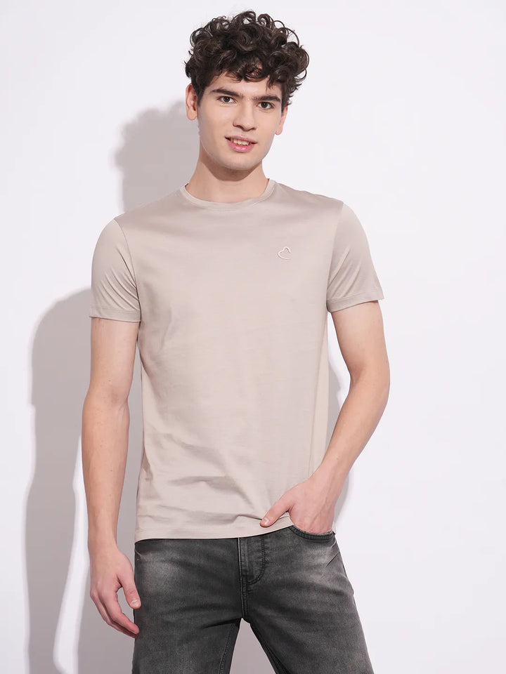 Beige Slim Fit Round Neck Men's T-Shirt by Being Human Clothing