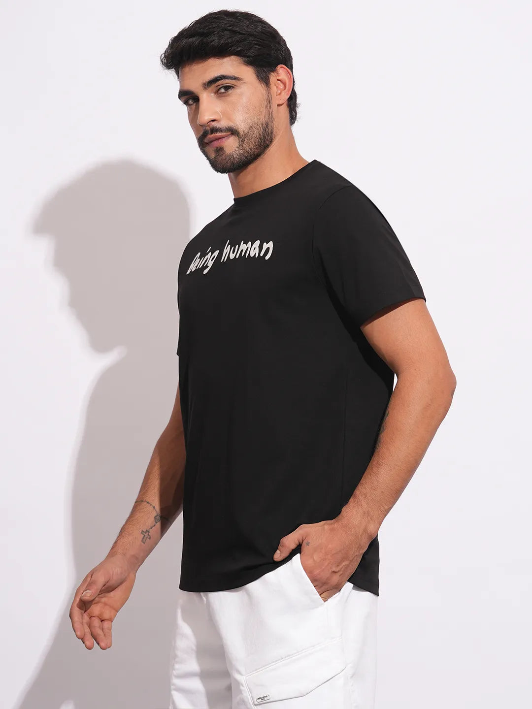 Mens-Top Crew Neck Black by Being Human Clothing