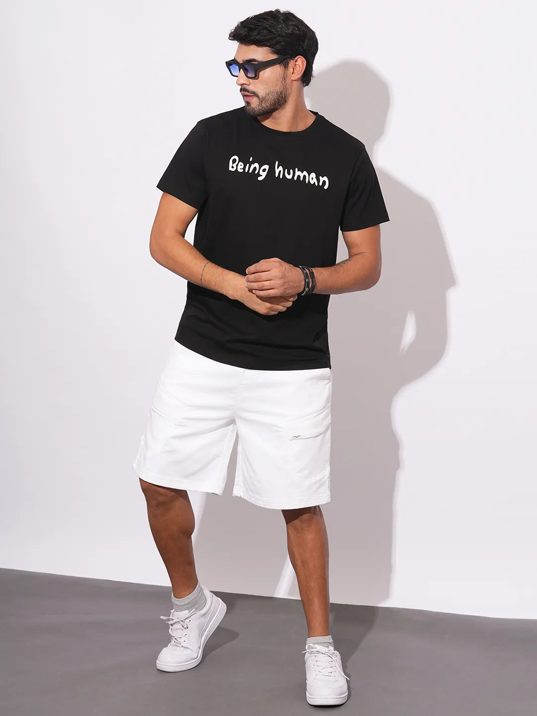 Mens-Top Crew Neck Black by Being Human Clothing