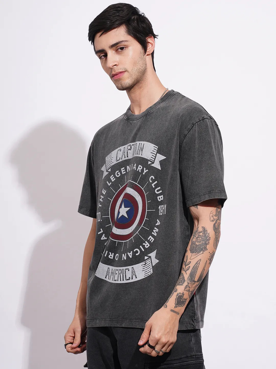Being Human Clothing Men's Charcoal Grey Captain America Crew Neck T-shirt