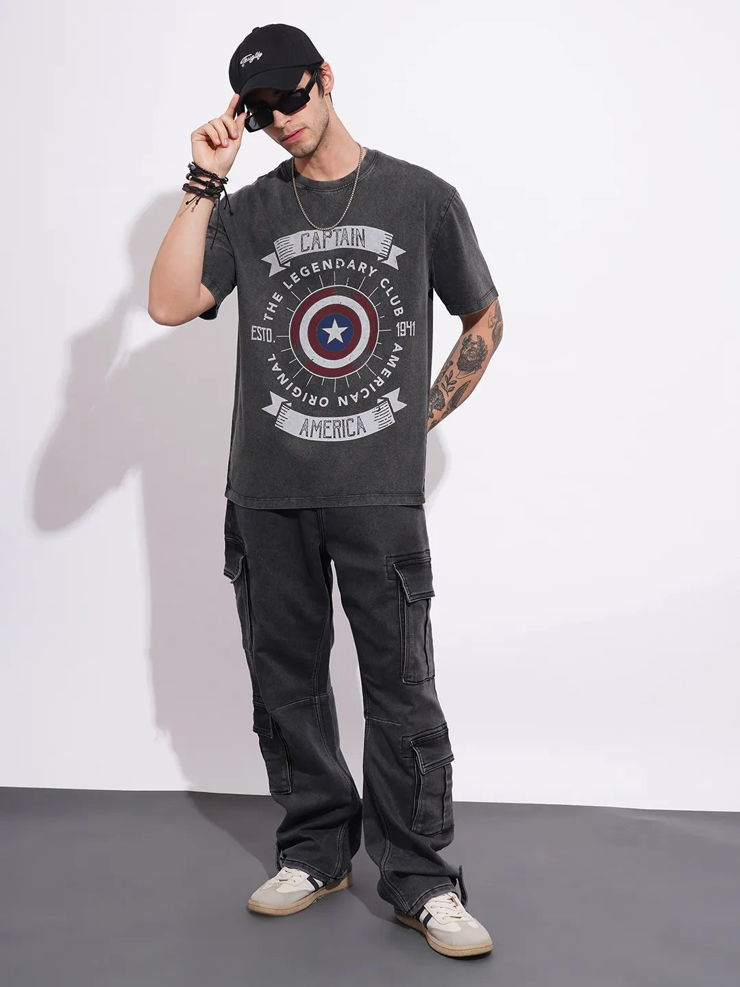 Being Human Clothing Men's Charcoal Grey Captain America Crew Neck T-shirt