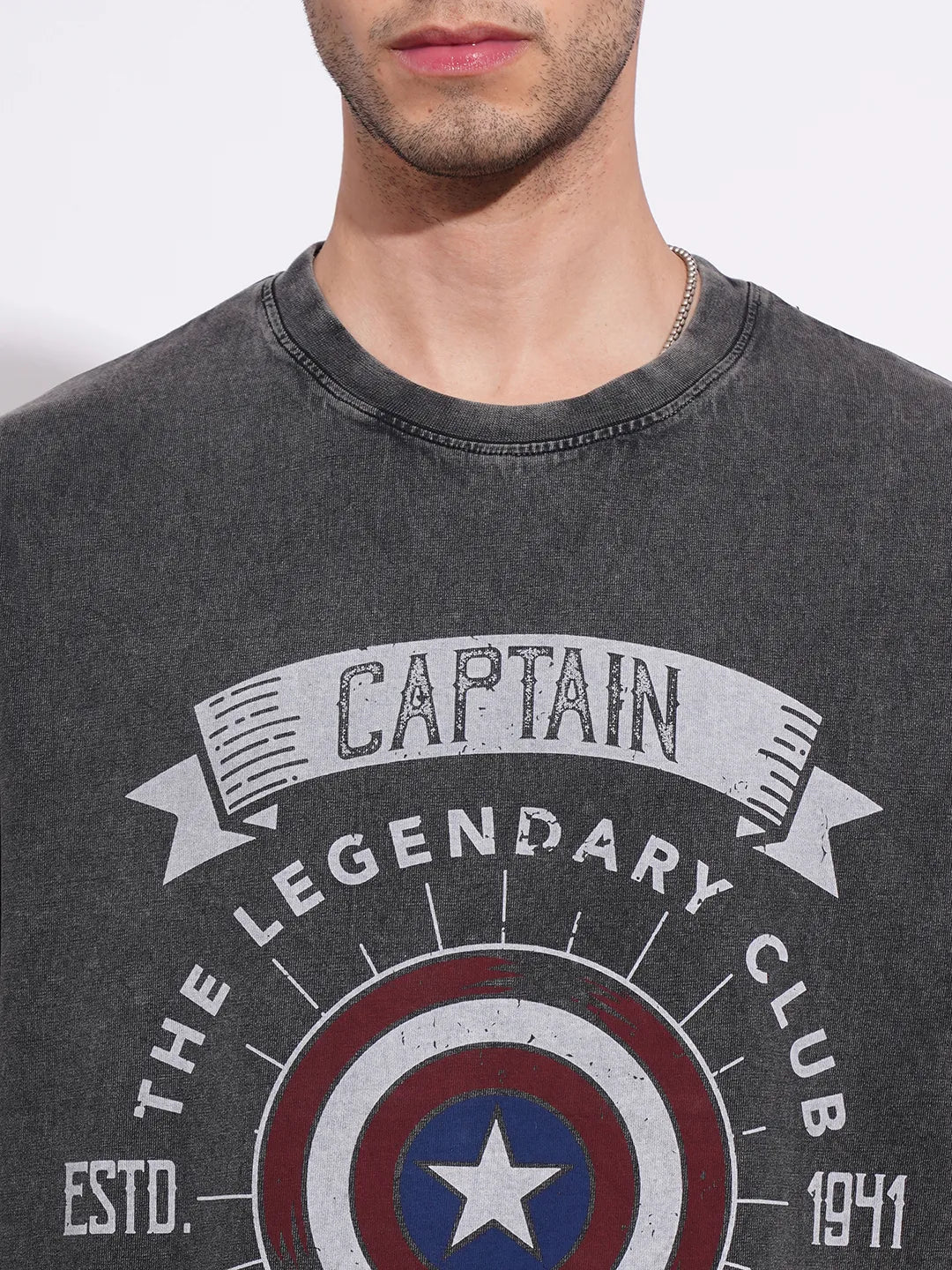 Being Human Clothing Men's Charcoal Grey Captain America Crew Neck T-shirt