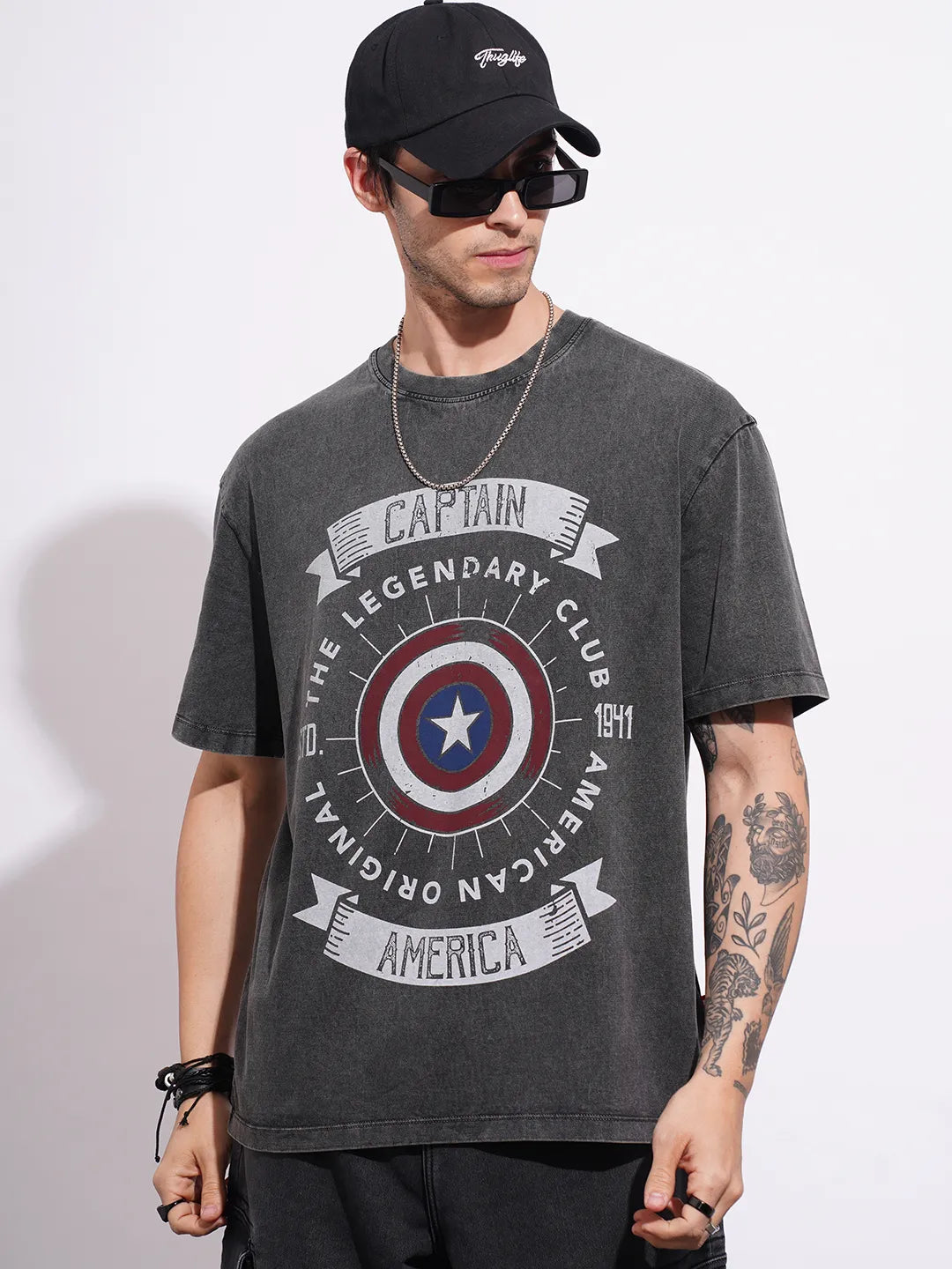 Being Human Clothing Men's Charcoal Grey Captain America Crew Neck T-shirt