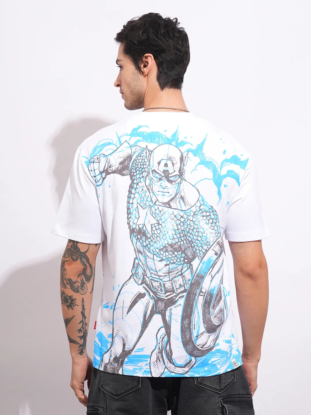 Captain America White Easy Fit Round Neck Men's T-Shirt by Being Human Clothing