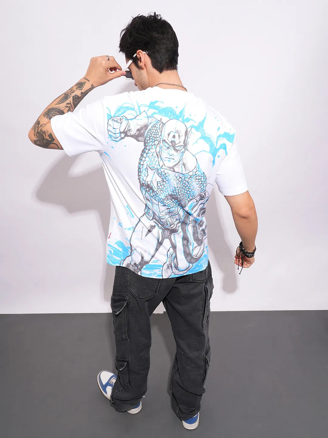 Captain America White Easy Fit Round Neck Men's T-Shirt by Being Human Clothing