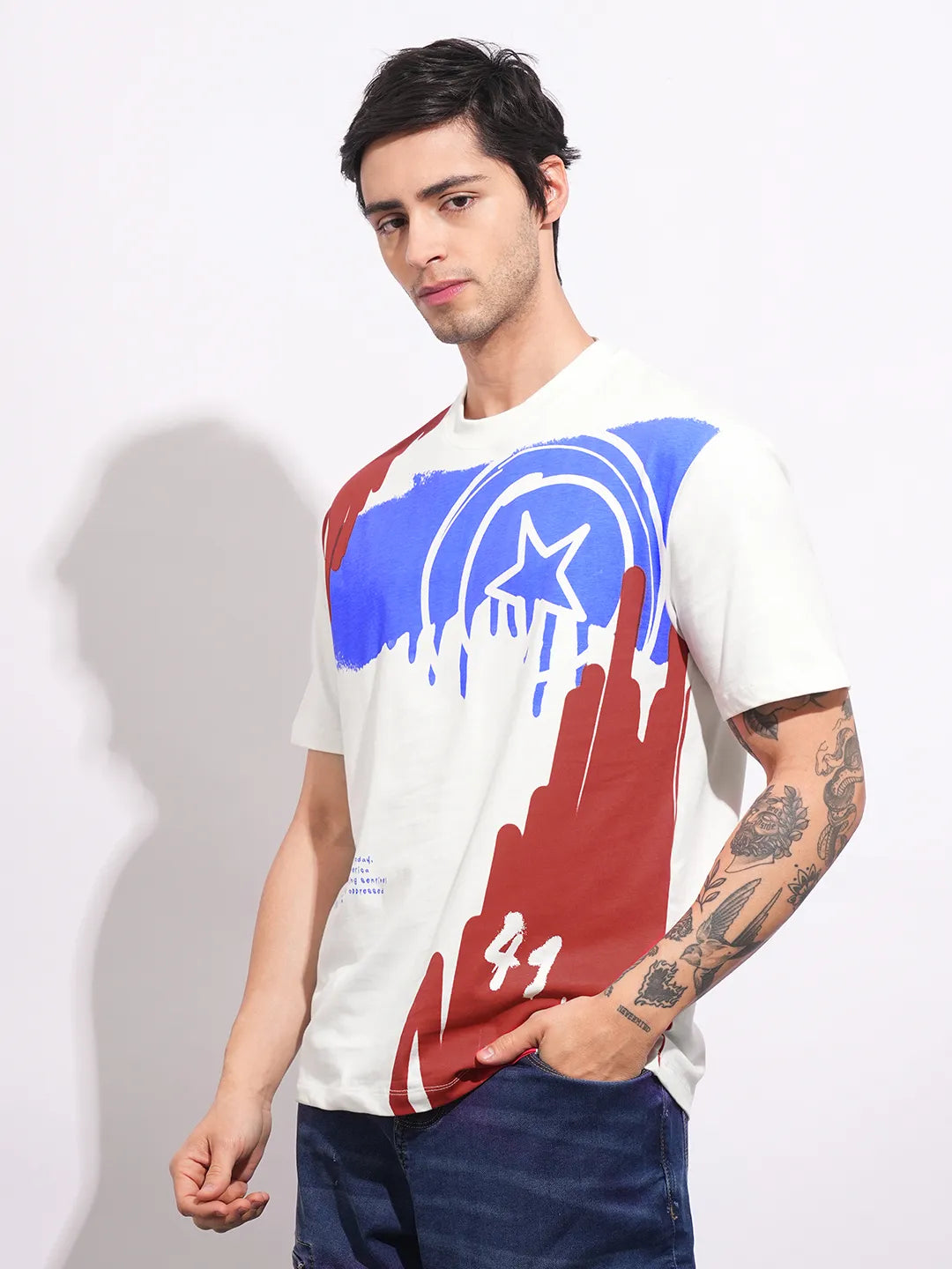 Being Human Clothing Men's White Captain America Crew Neck T-shirt