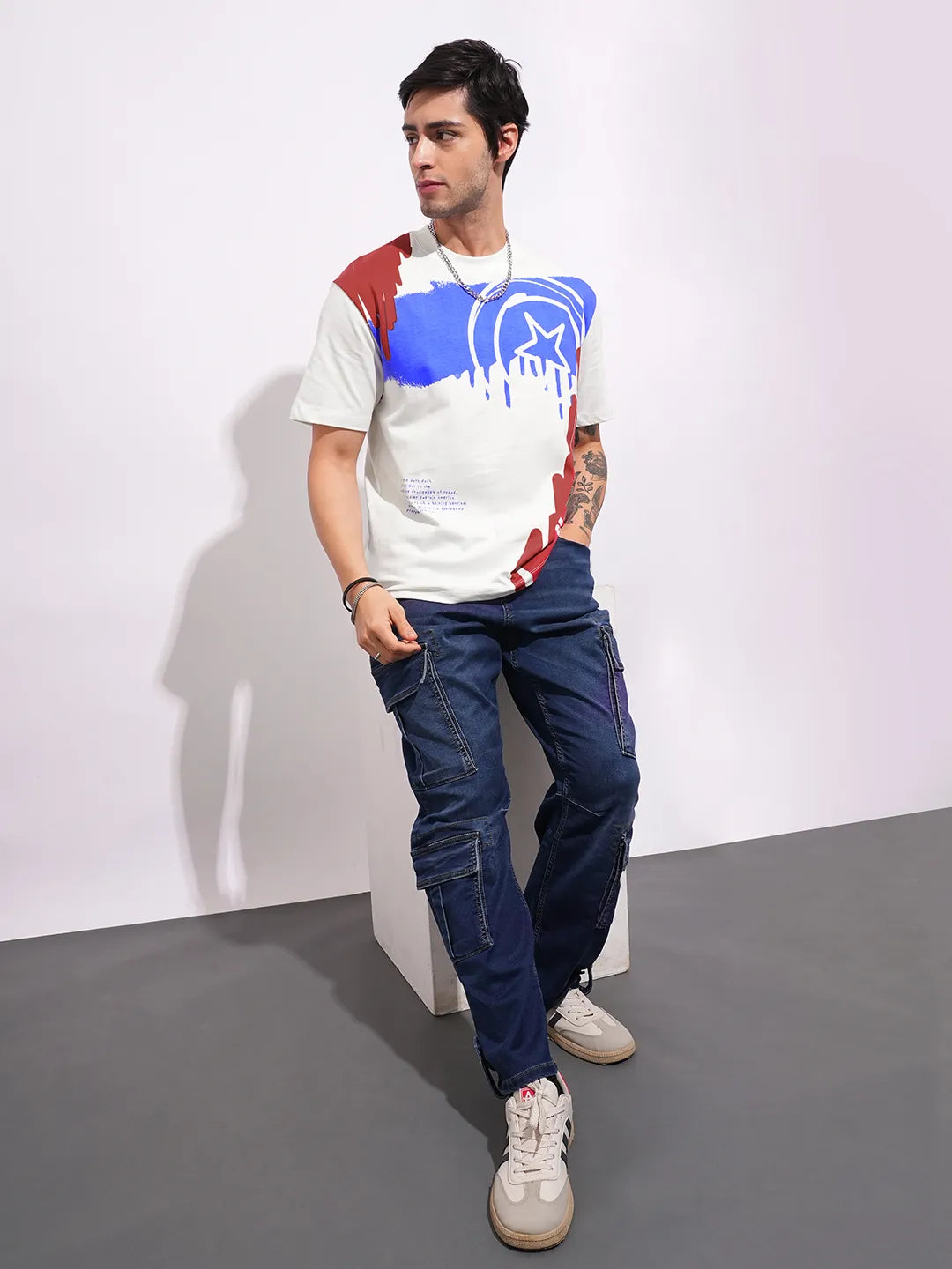 Being Human Clothing Men's White Captain America Crew Neck T-shirt