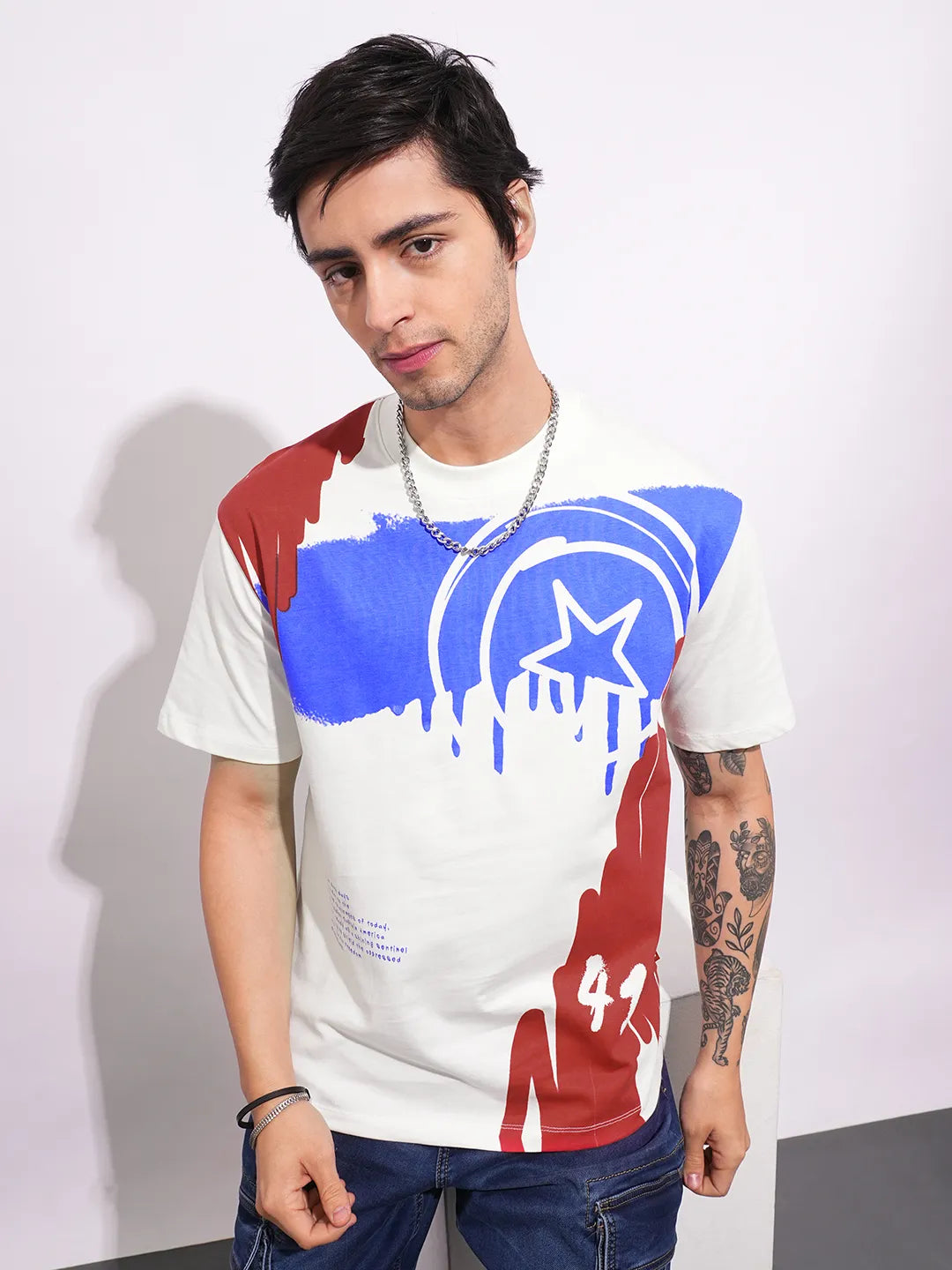 Being Human Clothing Men's White Captain America Crew Neck T-shirt