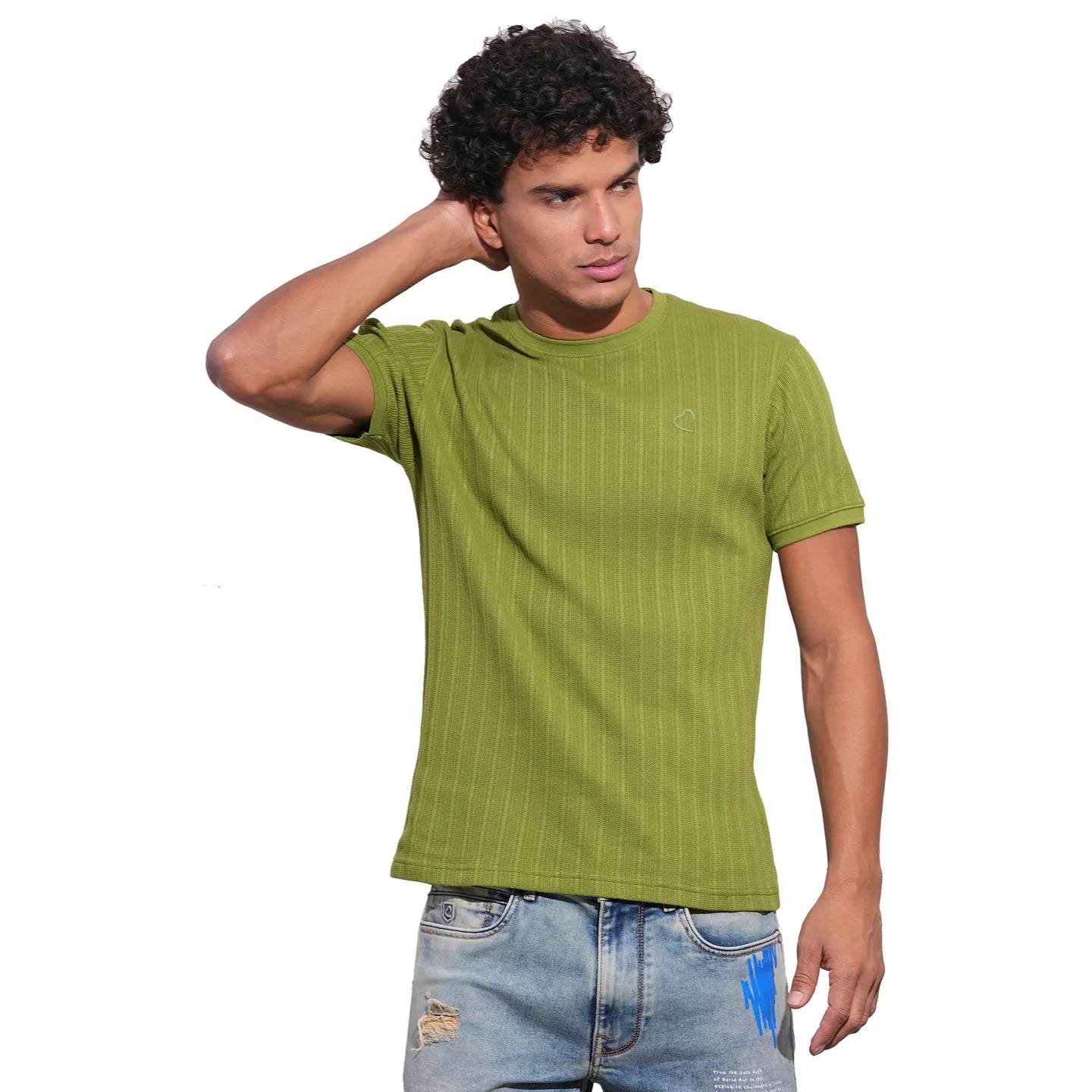 Olive Slim Fit Round Neck Men's T-Shirt by Being Human Clothing