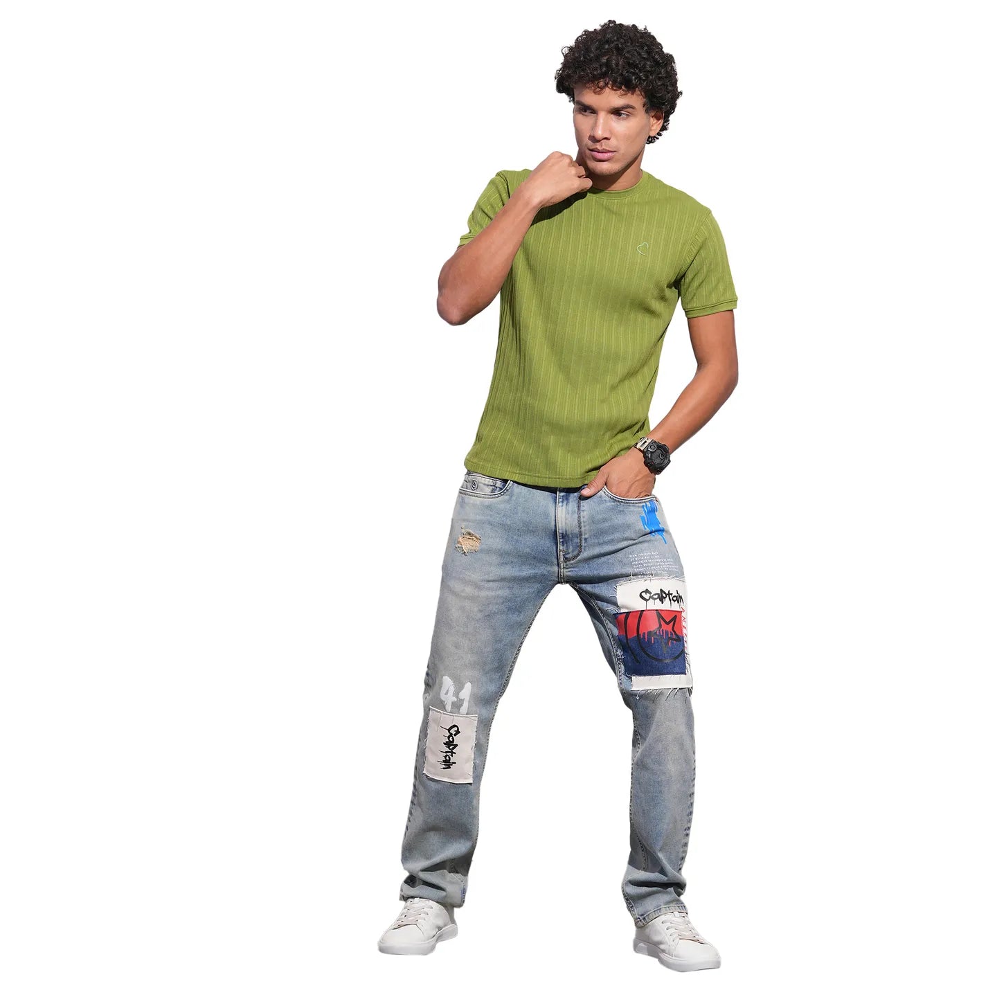 Olive Slim Fit Round Neck Men's T-Shirt by Being Human Clothing