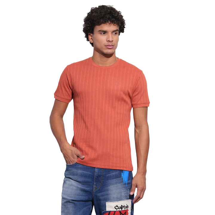 Rust Slim Fit Round Neck Men's T-Shirt by Being Human Clothing