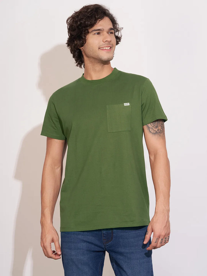 Green Easy Fit Round Neck Men's T-Shirt by Being Human Clothing