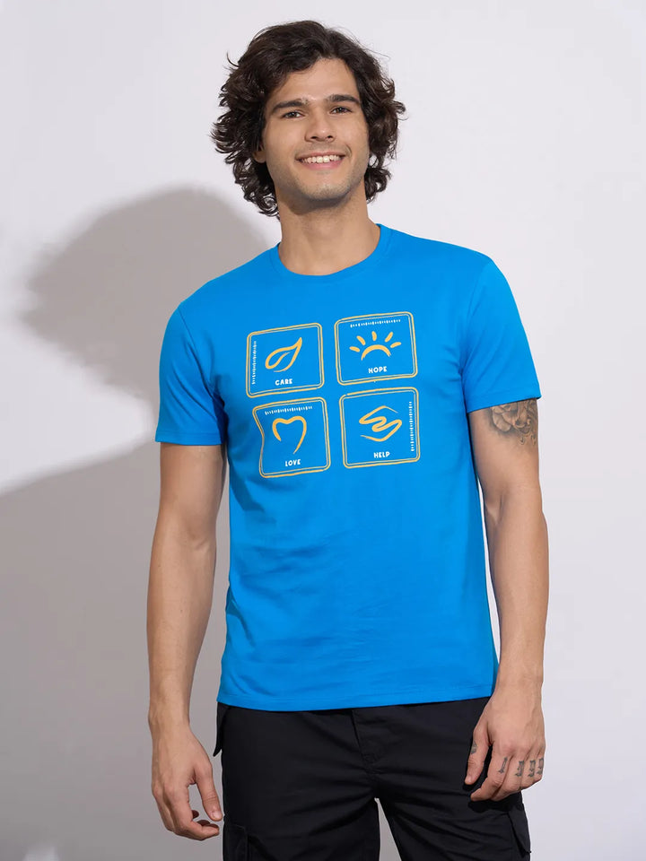Blue Regular Fit Round Neck Men's T-Shirt by Being Human Clothing