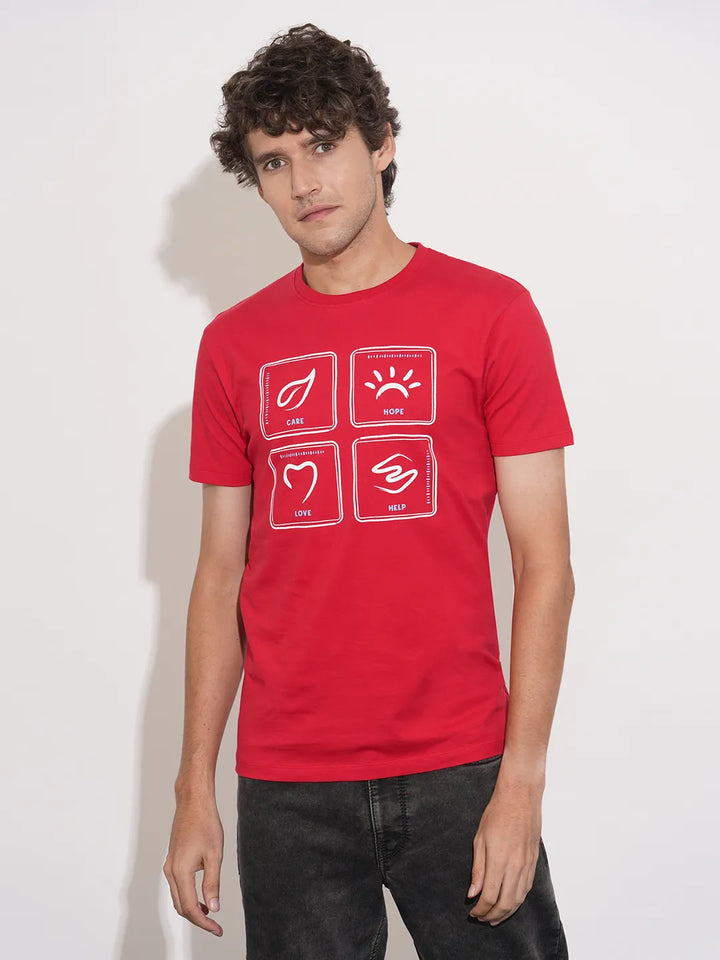 Red Regular Fit Round Neck Men's T-Shirt by Being Human Clothing