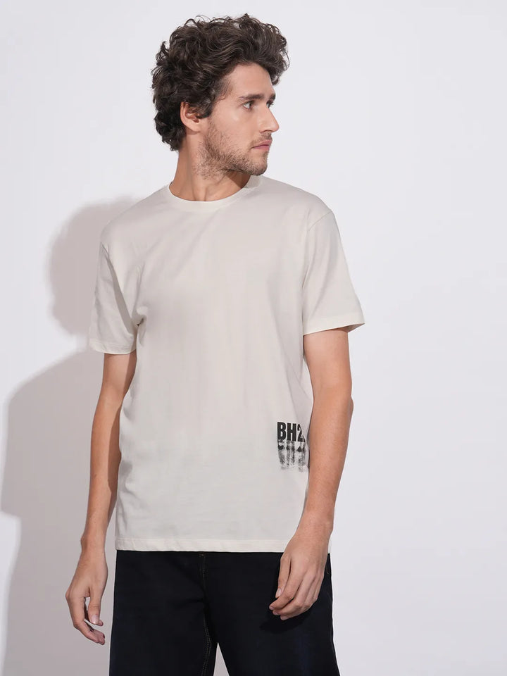 White Regular Fit Round Neck Men's T-Shirt by Being Human Clothing