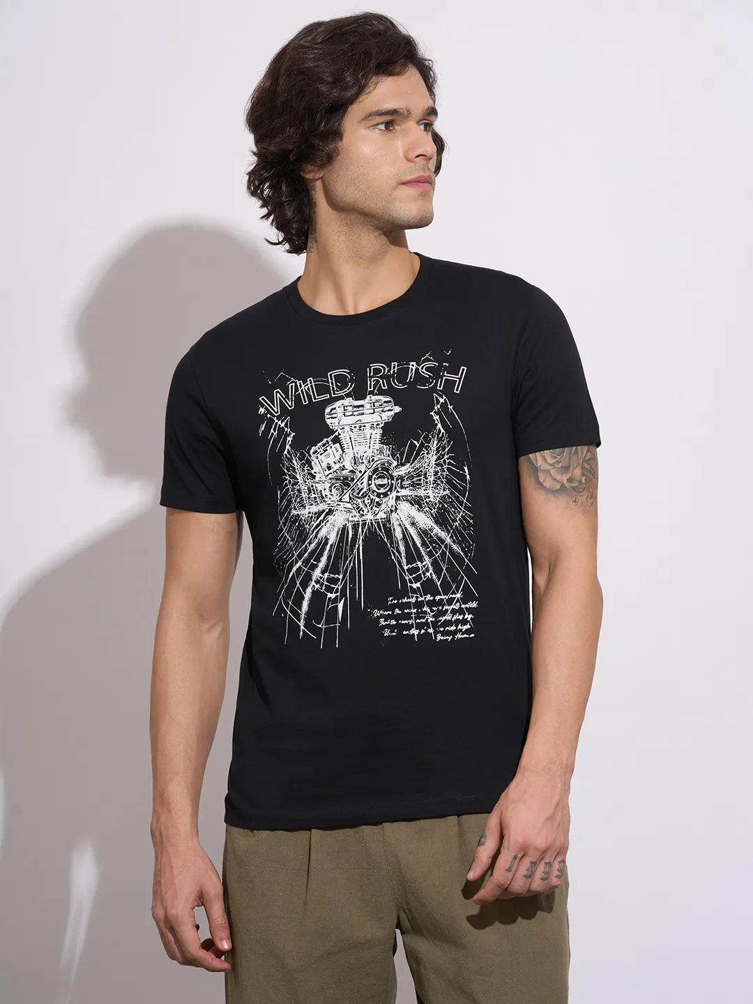 Being Human Men's Black Graphic Print Crew Neck T-Shirt