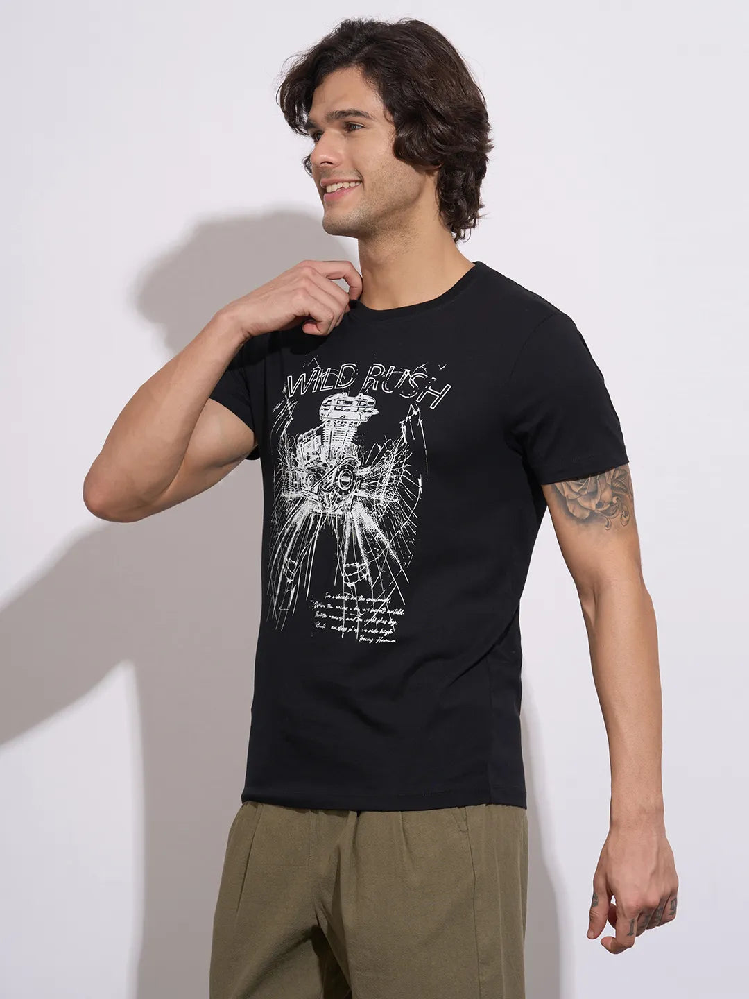 Being Human Men's Black Graphic Print Crew Neck T-Shirt