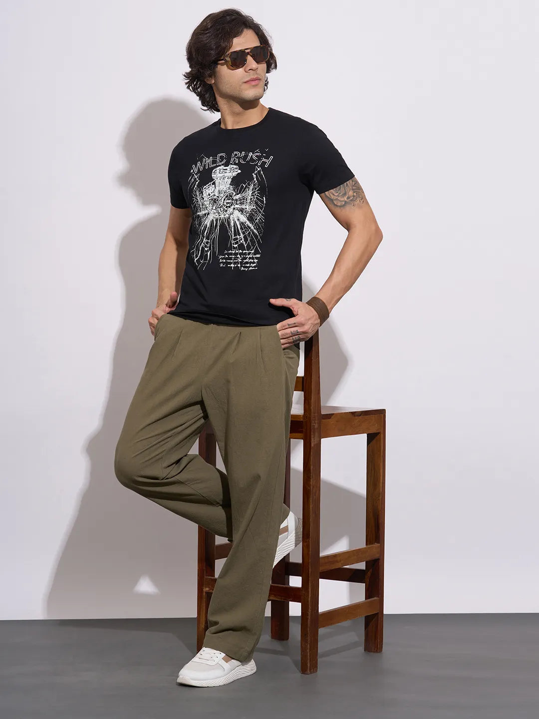 Being Human Men's Black Graphic Print Crew Neck T-Shirt