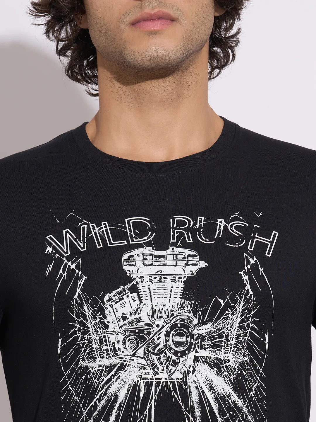 Being Human Men's Black Graphic Print Crew Neck T-Shirt