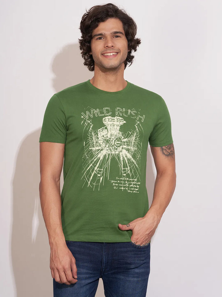 Green Regular Fit Round Neck Men's T-Shirt by Being Human Clothing