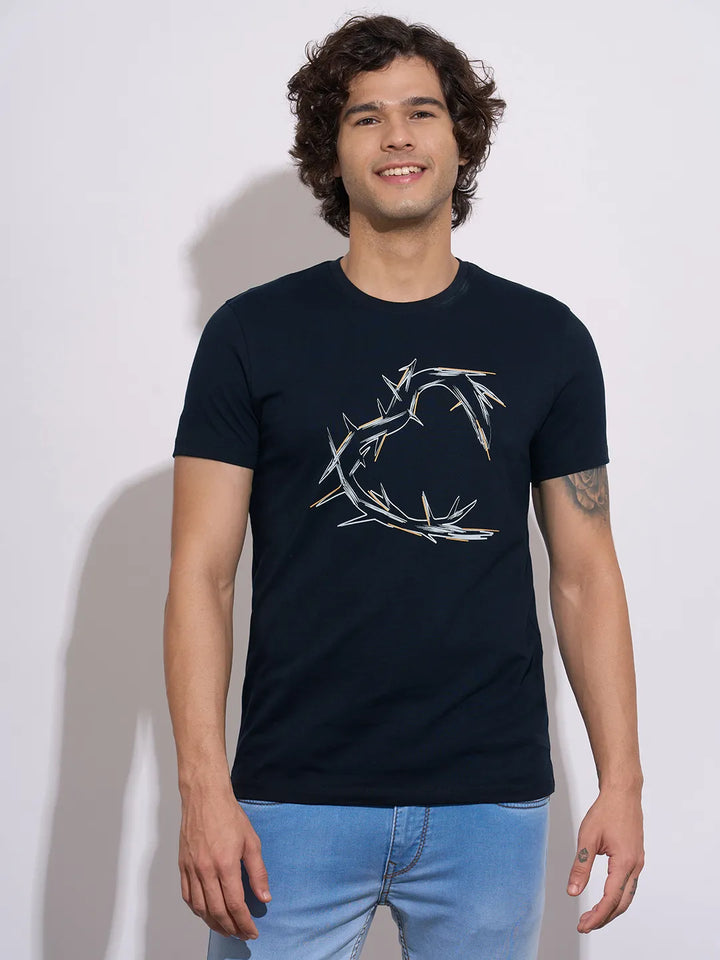 Black Moderno Fit Round Neck Men's T-Shirt by Being Human Clothing