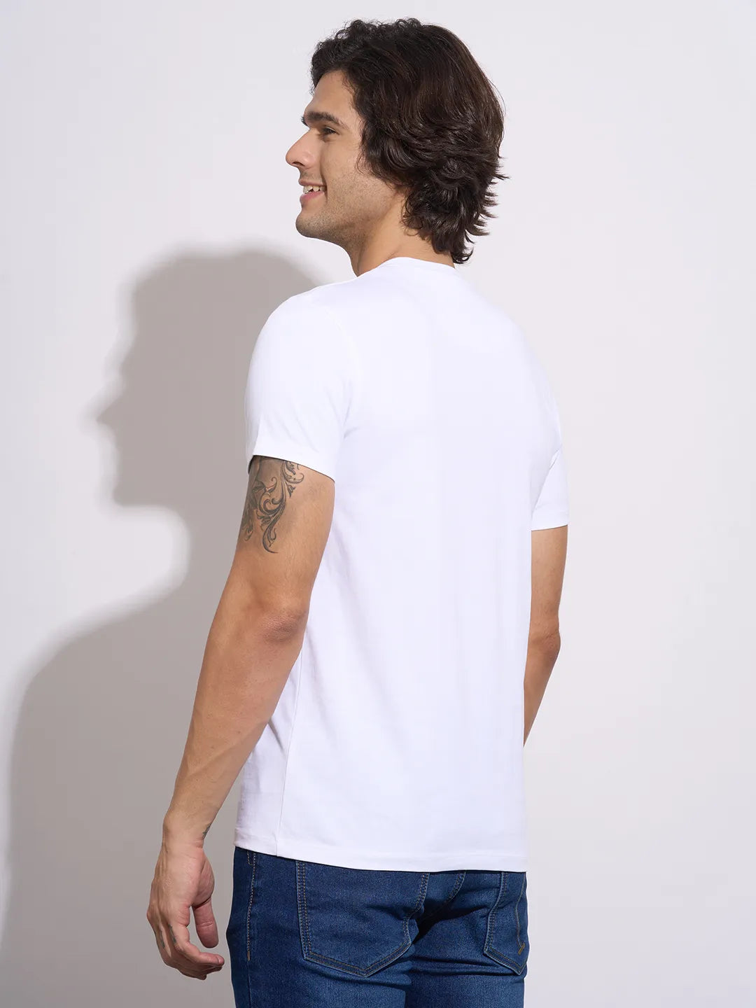 Men's White Graphic Print Crew Neck T-Shirt by Being Human Clothing