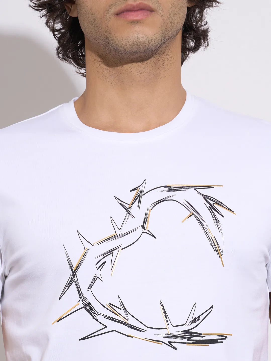 Men's White Graphic Print Crew Neck T-Shirt by Being Human Clothing