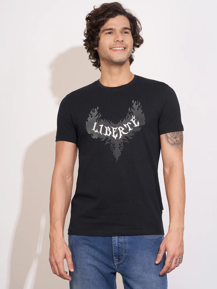 Black Moderno Fit Round Neck Men's T-Shirt by Being Human Clothing