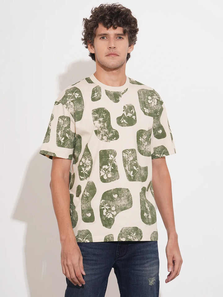 Cream Easy Fit Round Neck Men's T-Shirt by Being Human Clothing