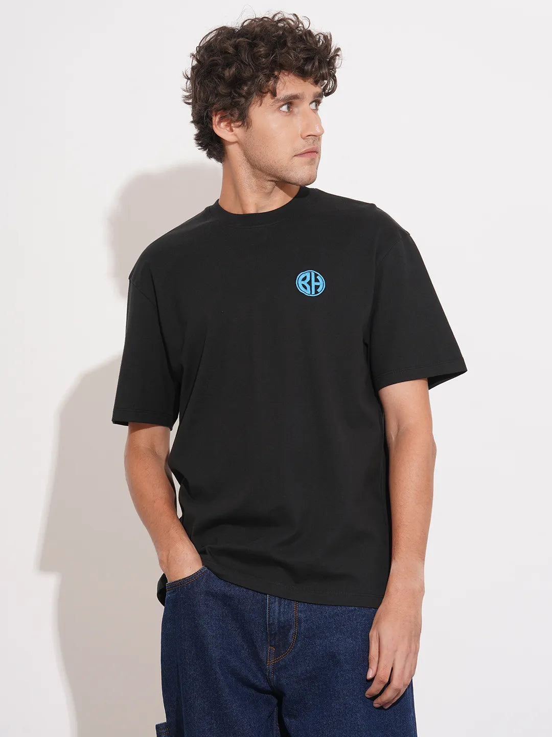 Black Easy Fit Round Neck Men's T-Shirt by Being Human Clothing