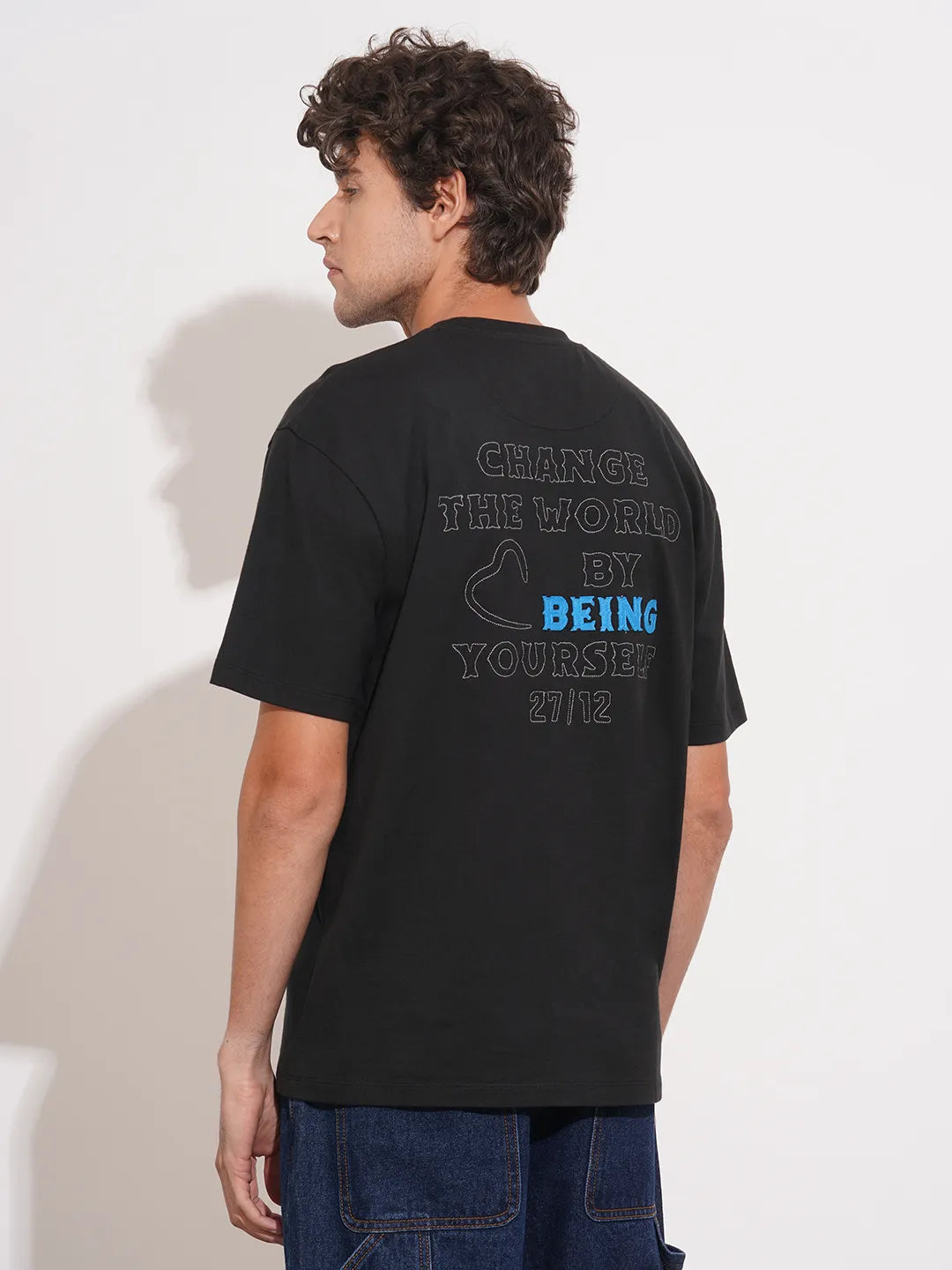 Black Easy Fit Round Neck Men's T-Shirt by Being Human Clothing