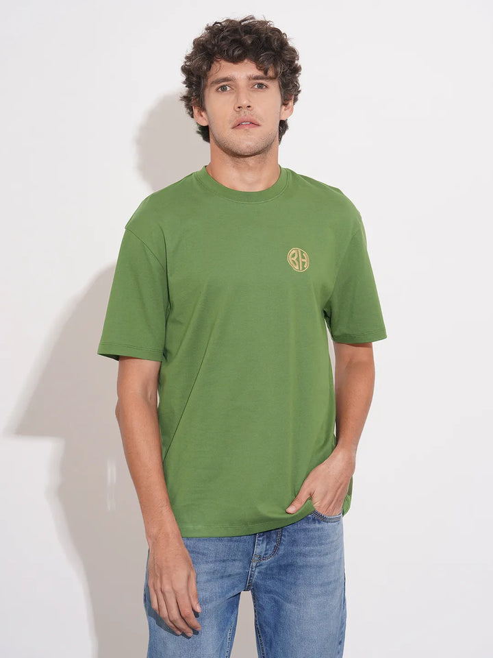 Green Easy Fit Round Neck Men's T-Shirt by Being Human Clothing