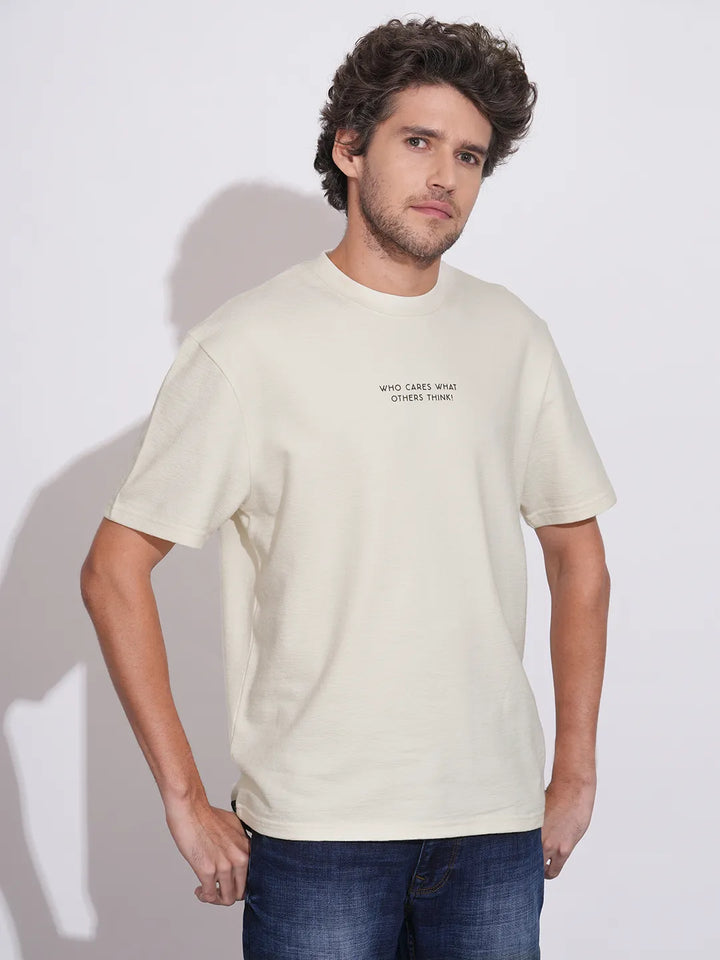 Ecru Moderno Fit Round Neck Men's T-Shirt by Being Human Clothing