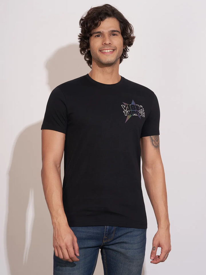Black Regular Fit Round Neck Men's T-Shirt by Being Human Clothing