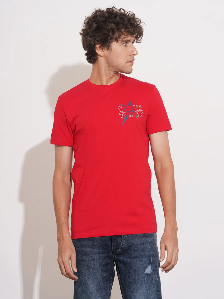 Red Regular Fit Round Neck Men's T-Shirt by Being Human Clothing