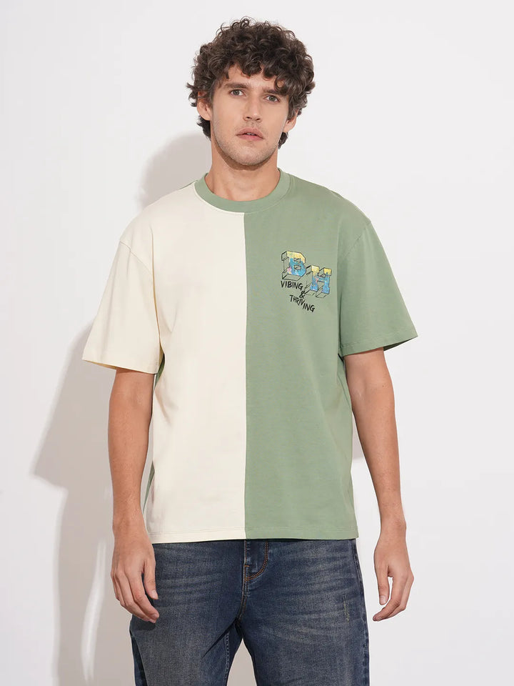 Green Easy Fit Round Neck Men's T-Shirt by Being Human Clothing