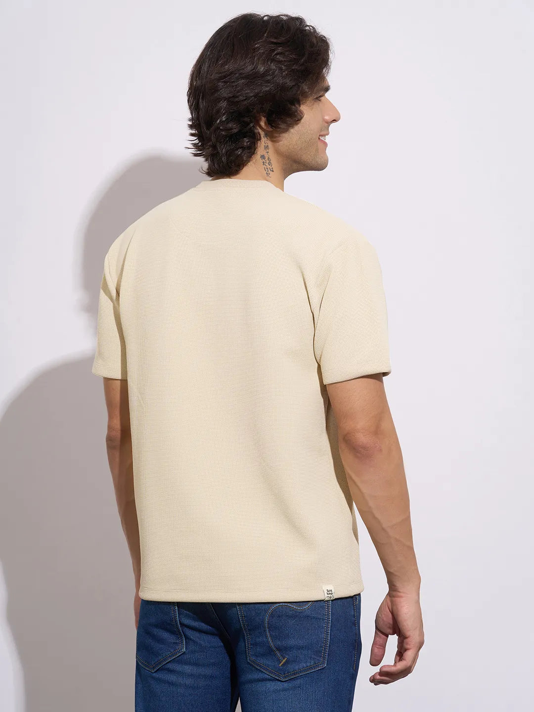 Men's Cream Solid Crew Neck Half Sleeve T-Shirt by Being Human Clothing