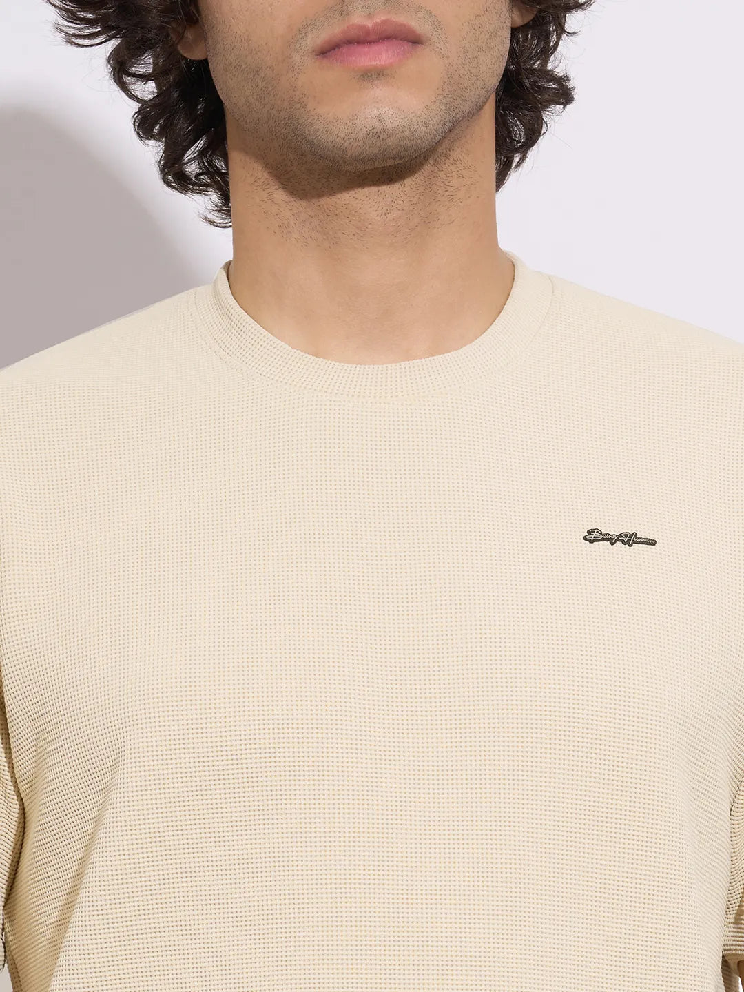 Men's Cream Solid Crew Neck Half Sleeve T-Shirt by Being Human Clothing