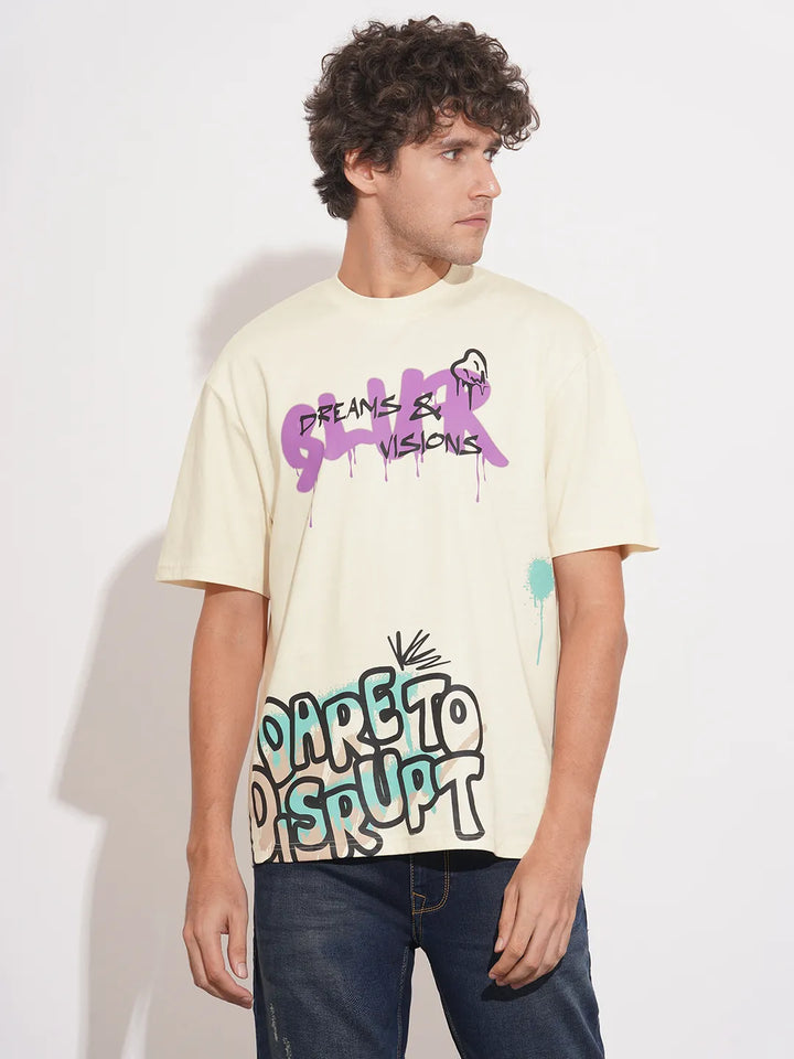 Off White Easy Fit Men's Short Sleeves T-Shirt by Being Human Clothing