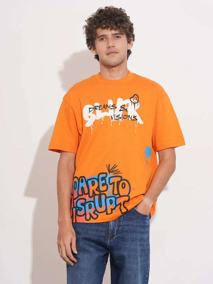 Orange Easy Fit Round Neck Men's T-Shirt by Being Human Clothing