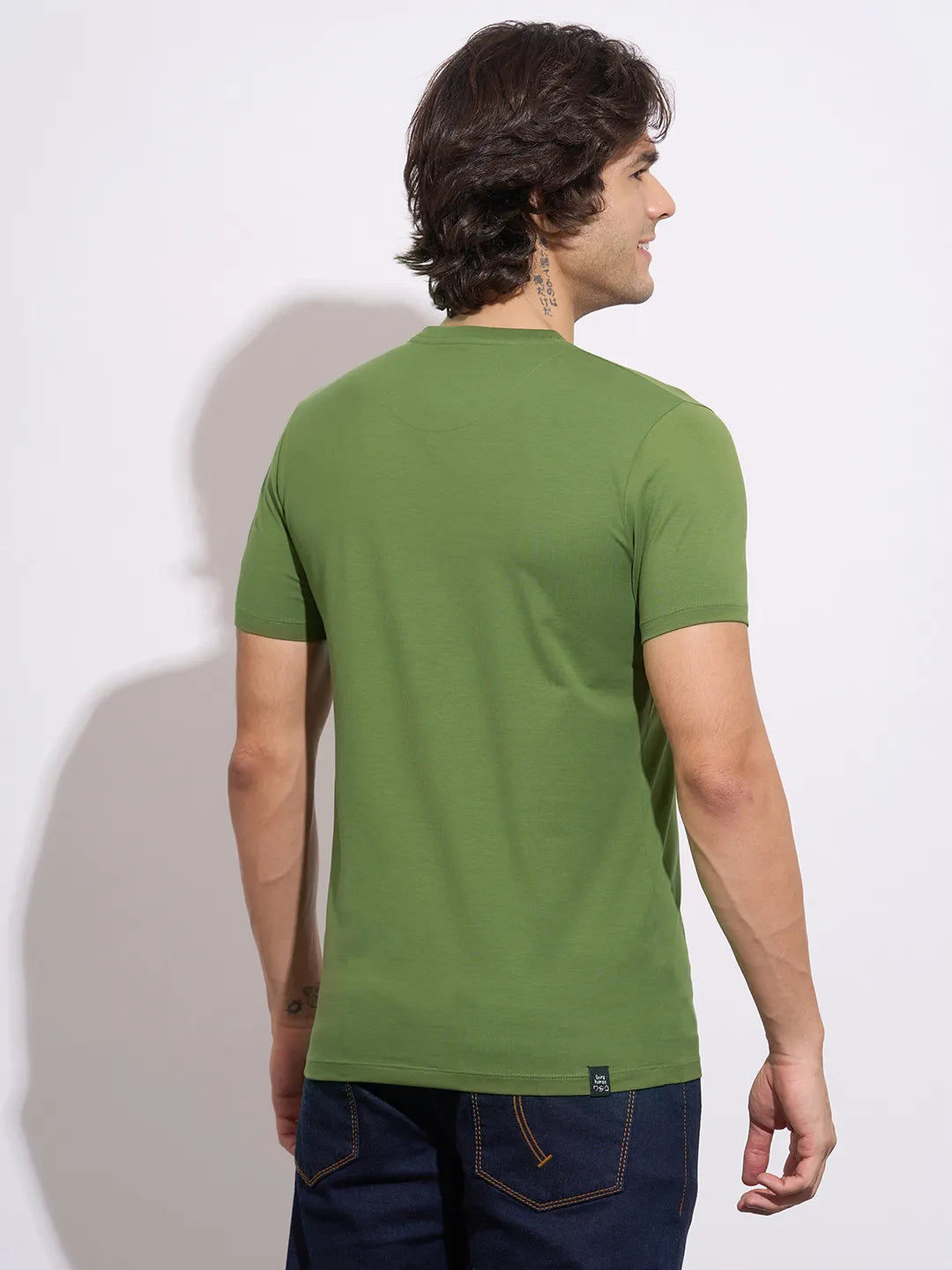 Being Human Men's Green Typographic Print Crew Neck T-Shirt